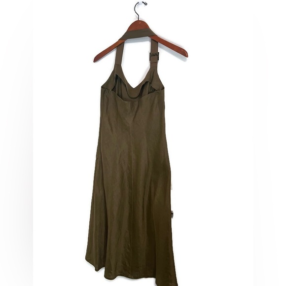Promos Linen blend halter dress in olive green, size Large, slight A-line. - Picture 6 of 13